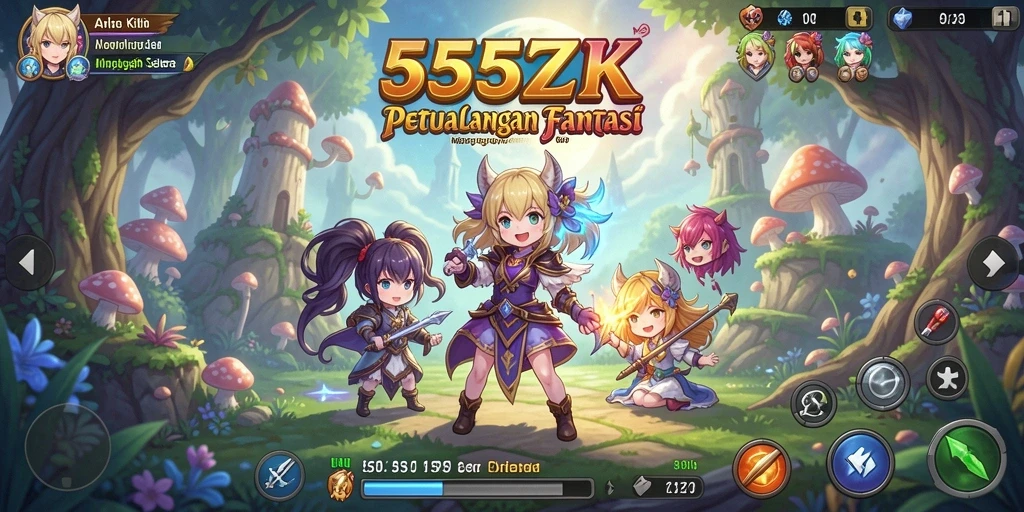 Tampilan gameplay yang menawan dari 555ZK dengan karakter Anime yang ikonik.