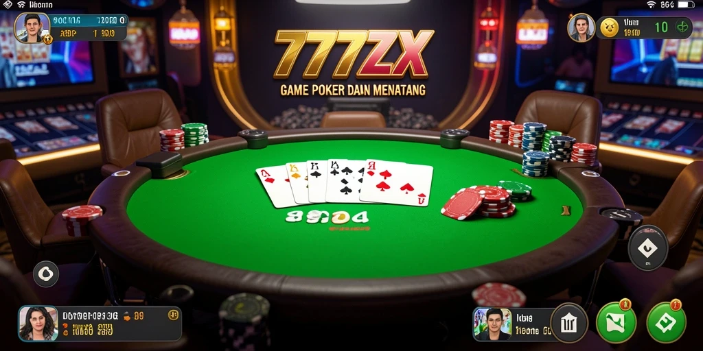 Screenshot gameplay yang menampilkan serunya permainan poker di 777ZX.