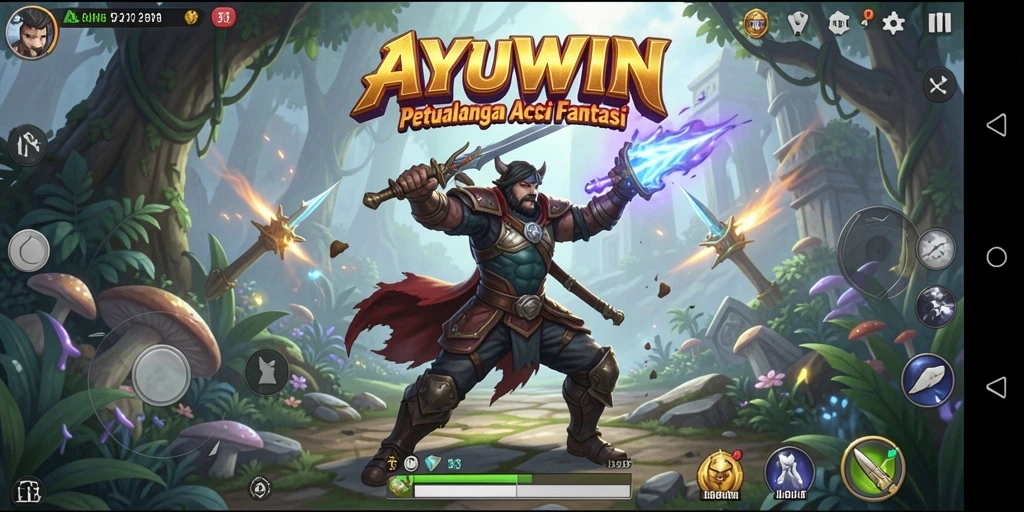 Tangkapan layar AYUWIN menunjukkan aksi menegangkan di dalam dunia fantasi.