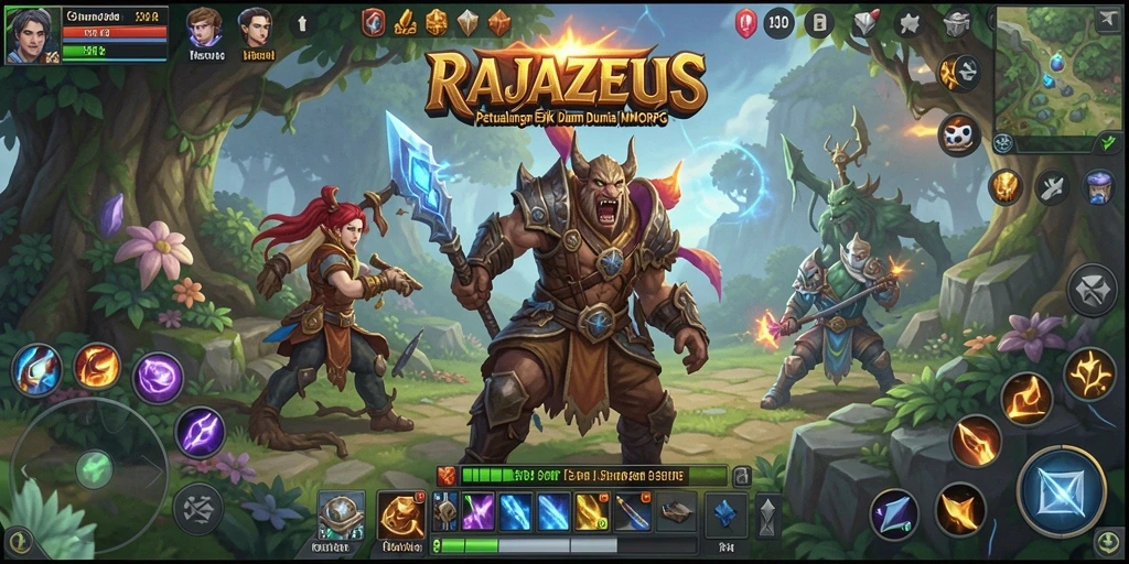 Tangkapan layar gameplay RAJAZEUS menampilkan aksi mendebarkan dalam dunia MMORPG.